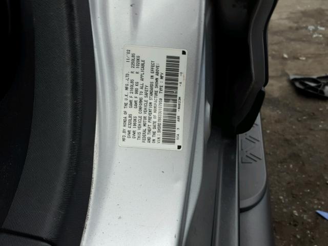 SHSRD78833U107959 - 2003 HONDA CR-V EX SILVER photo 10