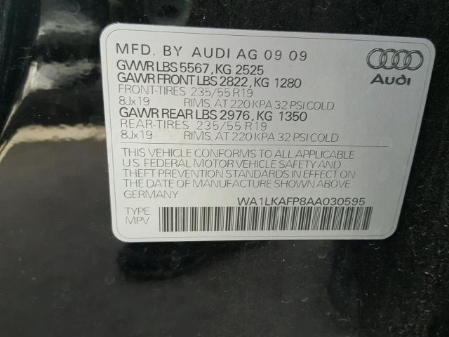 WA1LKAFP8AA030595 - 2010 AUDI Q5 PREMIUM BLACK photo 10