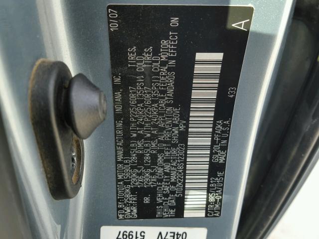 5TDZK22C48S123023 - 2008 TOYOTA SIENNA XLE SILVER photo 10