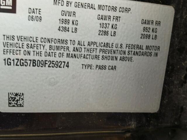 1G1ZG57B09F259274 - 2009 CHEVROLET MALIBU LS შავი ფოტო 10