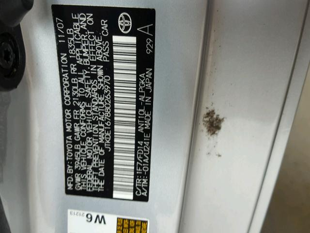 JTKDE167880263970 - 2008 TOYOTA SCION TC 银色 照片 10