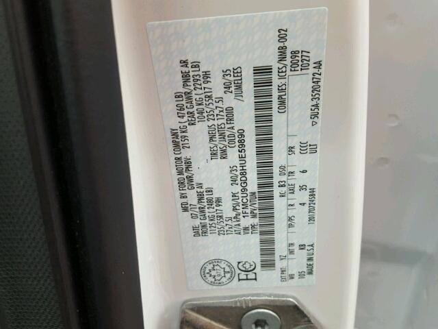 1FMCU9GD8HUE59890 - 2017 FORD ESCAPE SE 白色 照片 10