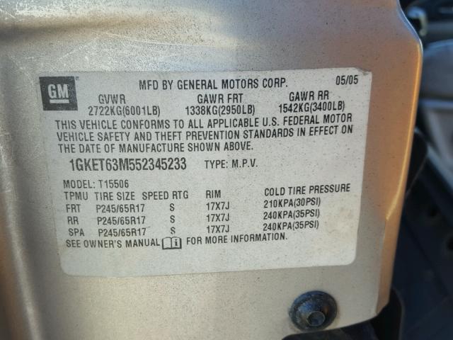 1GKET66M956187712 - 2005 GMC ENVOY DENA GRAY photo 10