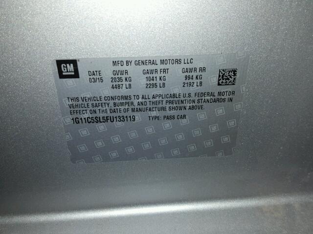 1G11C5SL5FU133119 - 2015 CHEVROLET MALIBU 1LT SILVER photo 10