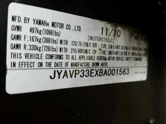 JYAVP33EXBA001563 - 2011 YAMAHA XVS1300 CU BLACK photo 10