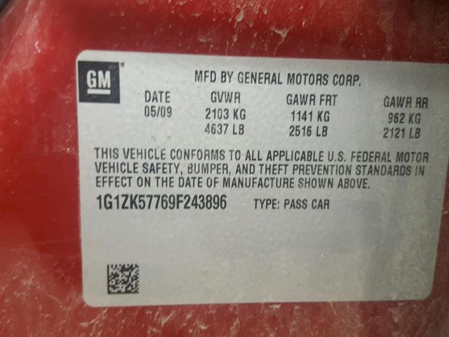 1G1ZK57769F243896 - 2009 CHEVROLET MALIBU LTZ 红色 照片 10