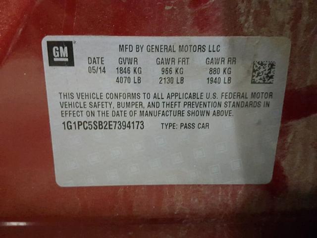 1G1PC5SB2E7394173 - 2014 CHEVROLET CRUZE LT RED photo 8