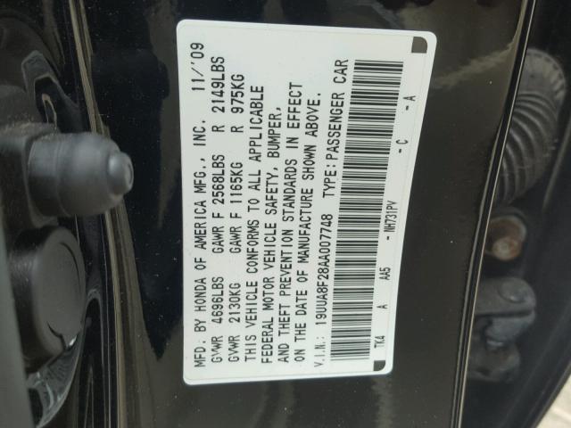 19UUA8F28AA007748 - 2010 ACURA TL BLACK photo 10