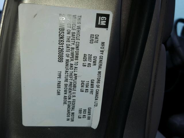 2G4WB52K631260889 - 2003 BUICK REGAL LS GOLD photo 10