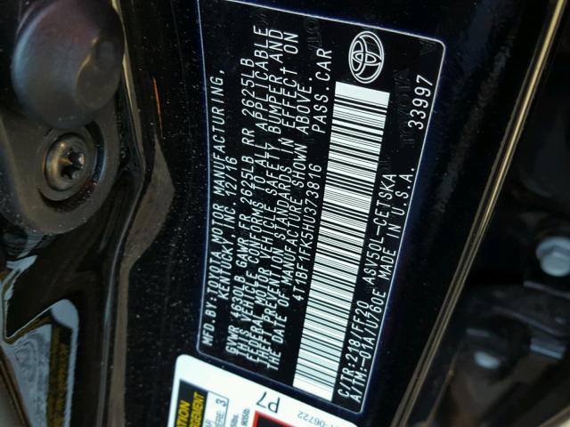 4T1BF1FK5HU373816 - 2017 TOYOTA CAMRY LE შავი ფოტო 10