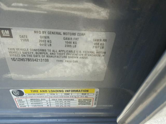 1G1ZH57B594213108 - 2009 CHEVROLET MALIBU 1LT BLUE photo 10