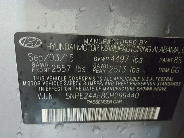 5NPE24AF8GH299440 - 2016 HYUNDAI SONATA SE BLUE photo 10