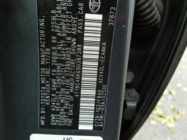 4T1BE46K69U387388 - 2009 TOYOTA CAMRY BASE GRAY photo 10