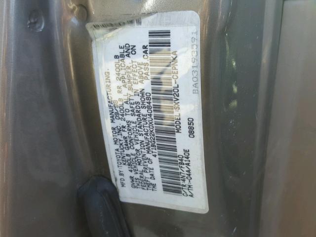 4T1BG22K0XU408480 - 1999 TOYOTA CAMRY CE BROWN photo 10