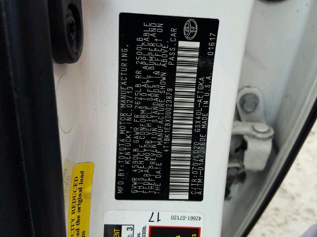 4T1BK1EBXDU023878 - 2013 TOYOTA AVALON BAS Blanc photo 10