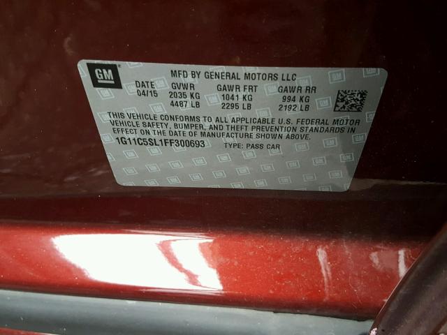 1G11C5SL1FF300693 - 2015 CHEVROLET MALIBU 1LT MAROON photo 10