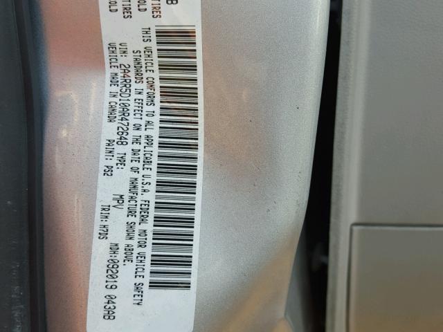 2A4RR5D10AR472648 - 2010 CHRYSLER TOWN & COU SILVER photo 10