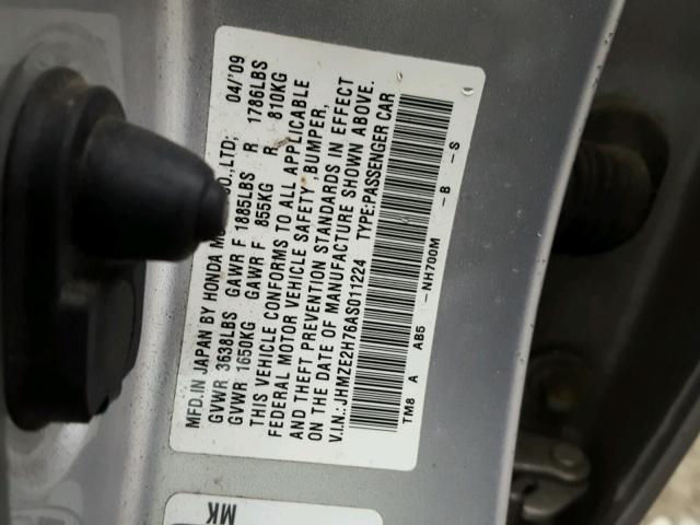 JHMZE2H76AS011224 - 2010 HONDA INSIGHT EX SILVER photo 10