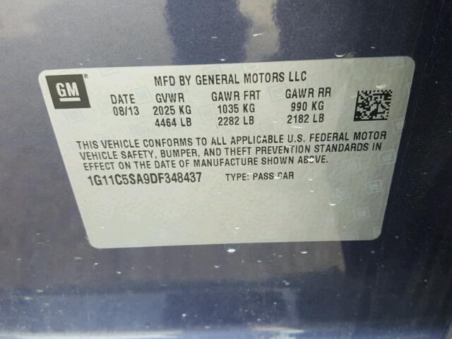 1G11C5SA9DF348437 - 2013 CHEVROLET MALIBU 1LT BLUE photo 10