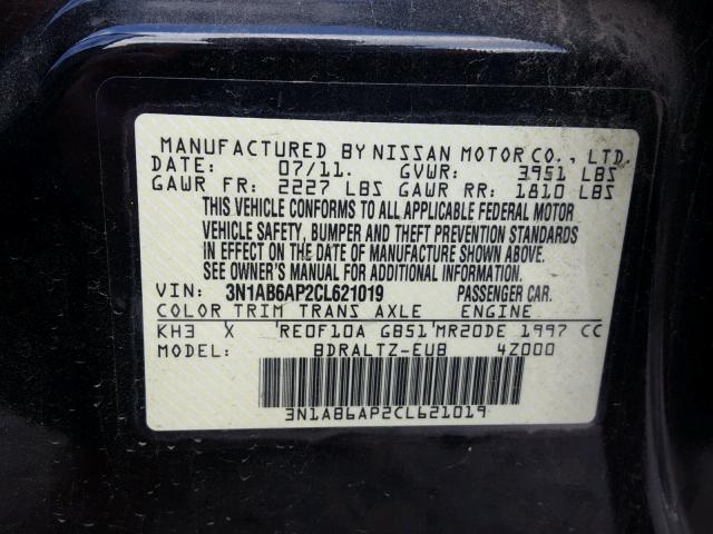 3N1AB6AP2CL621019 - 2012 NISSAN SENTRA 2.0 BLACK photo 10