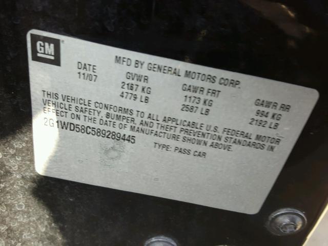 2G1WD58C589289445 - 2008 CHEVROLET IMPALA SUP 黑色 照片 10