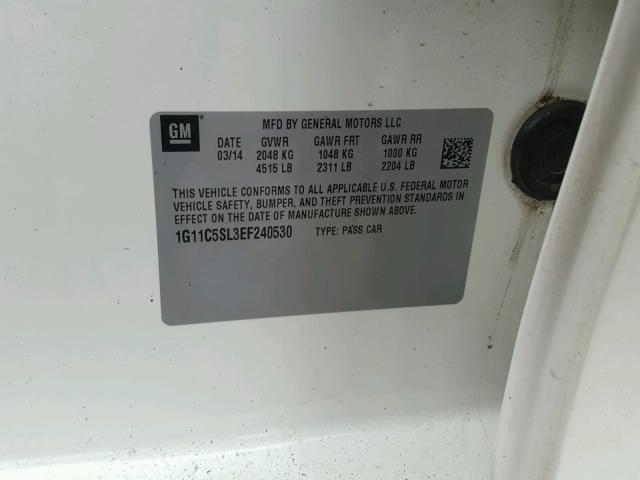 1G11C5SL3EF240530 - 2014 CHEVROLET MALIBU 1LT WHITE photo 10