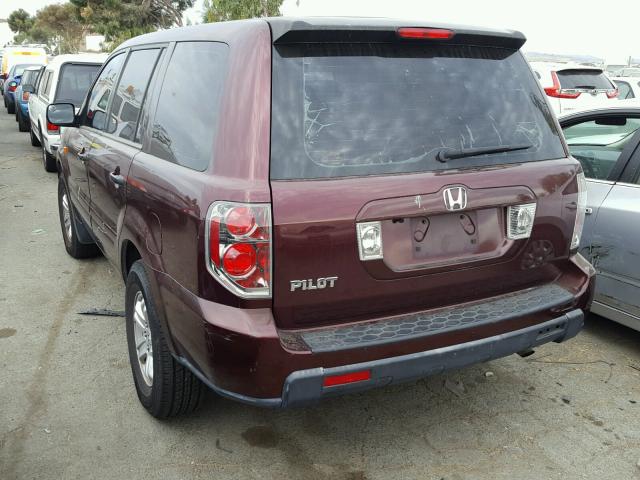 5FNYF28127B025343 - 2007 HONDA PILOT LX MAROON photo 3