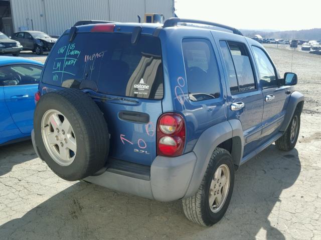 1J4GK48K35W564777 - 2005 JEEP LIBERTY SP BLUE photo 4