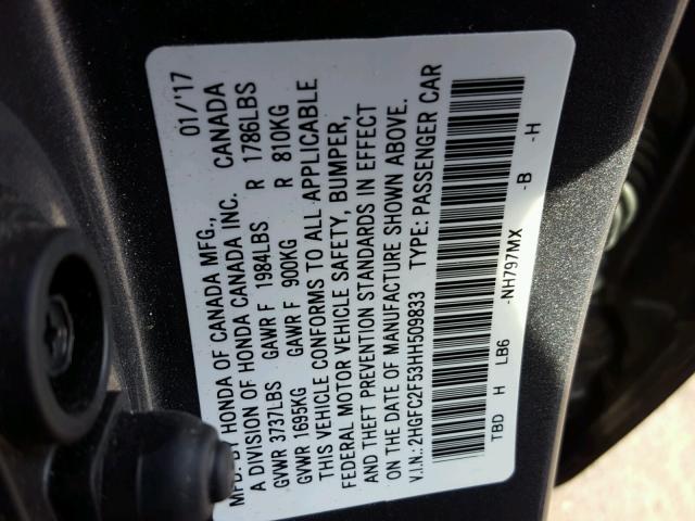 2HGFC2F53HH509833 - 2017 HONDA CIVIC LX BLACK photo 10