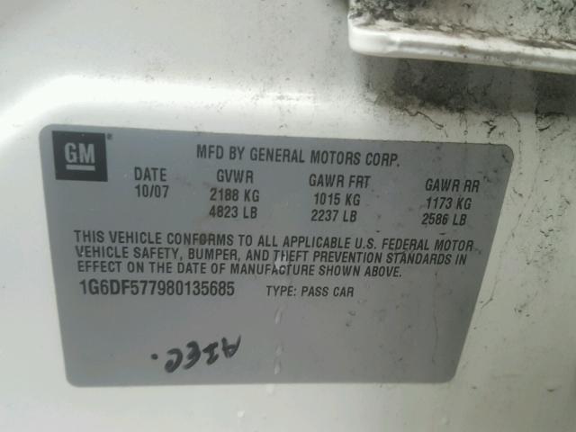 1G6DF577980135685 - 2008 CADILLAC CTS CREAM photo 10