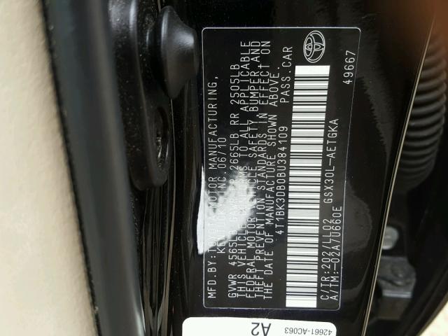 4T1BK3DB0BU384109 - 2011 TOYOTA AVALON BAS BLACK photo 10