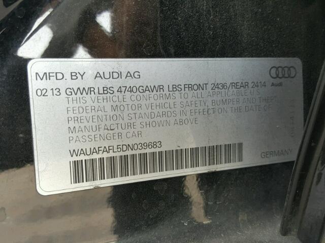 WAUAFAFL5DN039683 - 2013 AUDI A4 PREMIUM BLACK photo 10