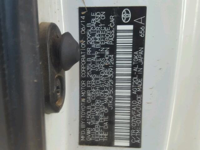 JTKJF5C72F3091264 - 2015 TOYOTA SCION TC 白色 照片 10