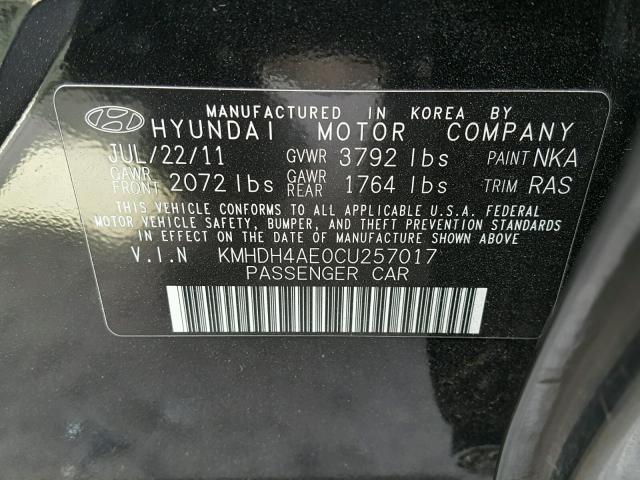 KMHDH4AE0CU257017 - 2012 HYUNDAI ELANTRA GL BLACK photo 10