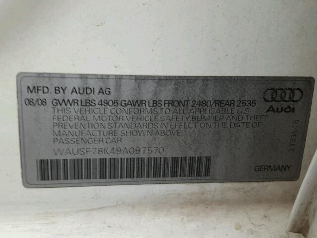 WAUSF78K49A097570 - 2009 AUDI A4 PREMIUM WHITE photo 10