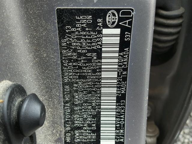 2T1BPRHE0EC081183 - 2014 TOYOTA COROLLA EC 棕色 照片 10