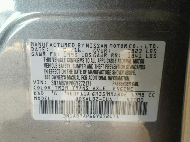 3N1AB7AP6GY272171 - 2016 NISSAN SENTRA S GRAY photo 10