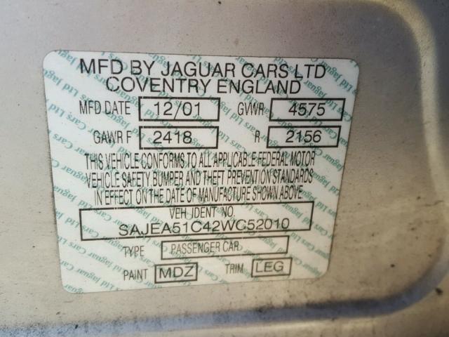 SAJEA51C42WC52010 - 2002 JAGUAR X-TYPE 3.0 SILVER photo 10