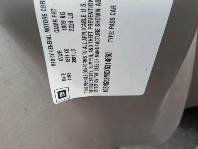 1G3NG52MXX6314860 - 1999 OLDSMOBILE CUTLASS GL ოქროსფერი ფოტო 10