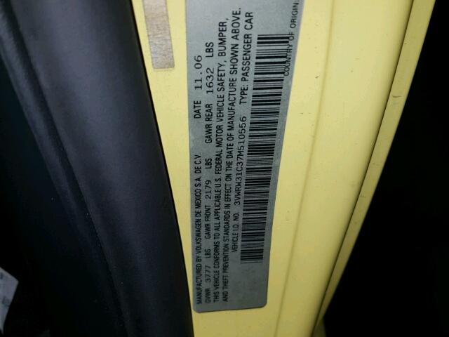 3VWRW31C37M510556 - 2007 VOLKSWAGEN NEW BEETLE 黄色 照片 10