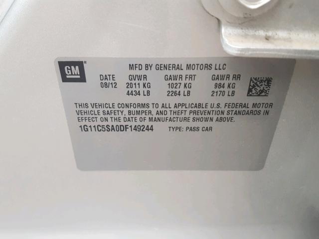 1G11C5SA0DF149244 - 2013 CHEVROLET MALIBU 1LT SILVER photo 10