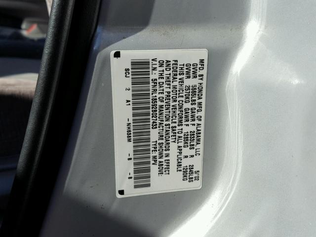 5FNRL18592B027433 - 2002 HONDA ODYSSEY LX SILVER photo 10