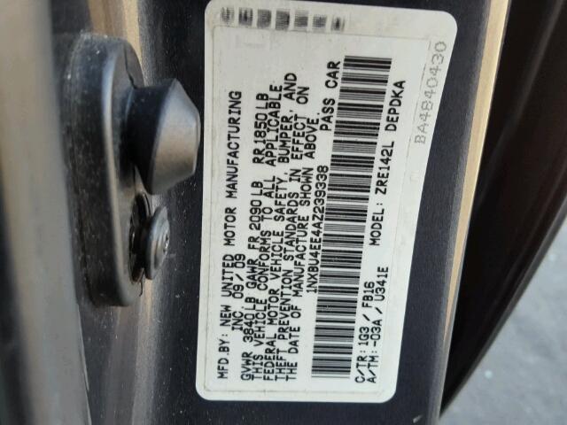 1NXBU4EE4AZ239338 - 2010 TOYOTA COROLLA BA GRAY photo 10