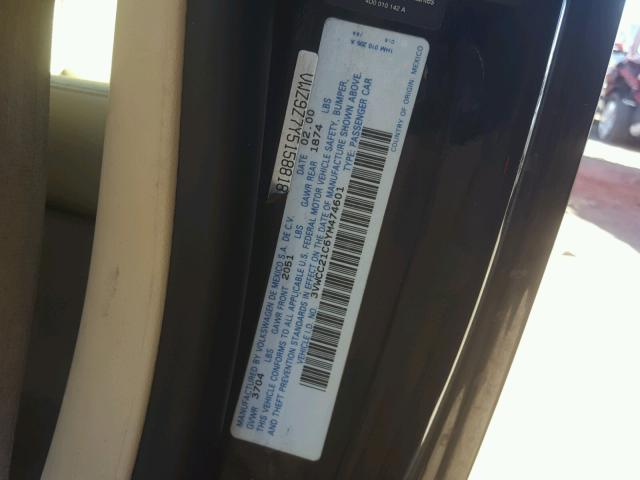 3VWCC21C6YM474601 - 2000 VOLKSWAGEN NEW BEETLE შავი ფოტო 10