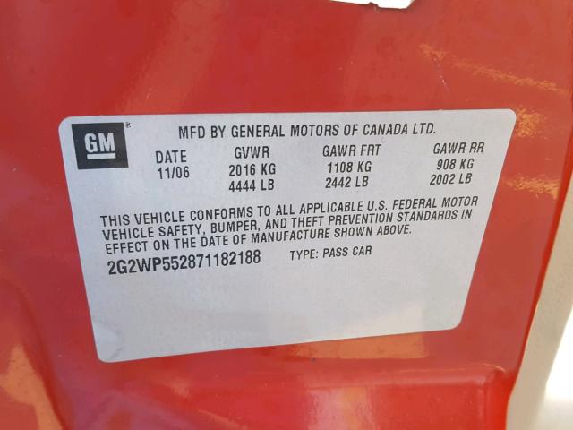 2G2WP552871182188 - 2007 PONTIAC GRAND PRIX 红色 照片 10