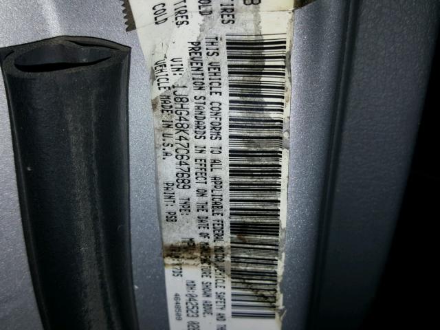 1J8HG48K47C647689 - 2007 JEEP COMMANDER Gümüş foto 10