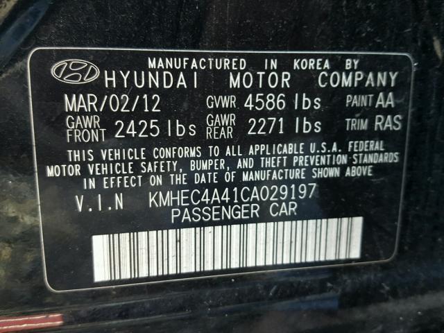 KMHEC4A41CA029197 - 2012 HYUNDAI SONATA HYB BLACK photo 10