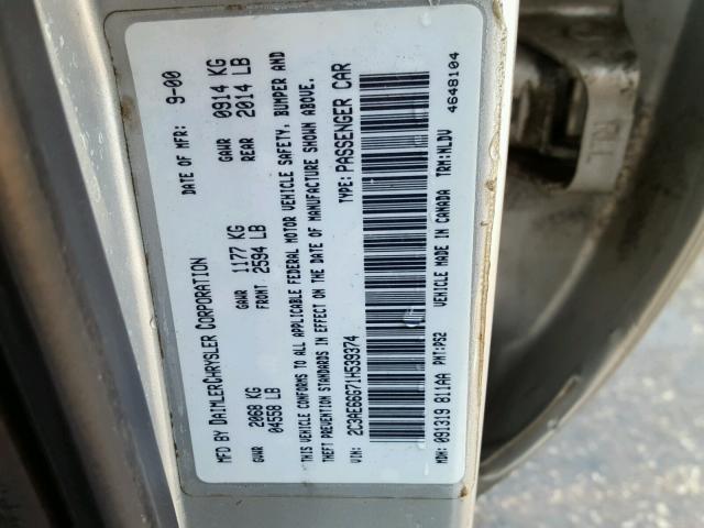 2C3AE66G71H539374 - 2001 CHRYSLER 300M SILVER photo 10