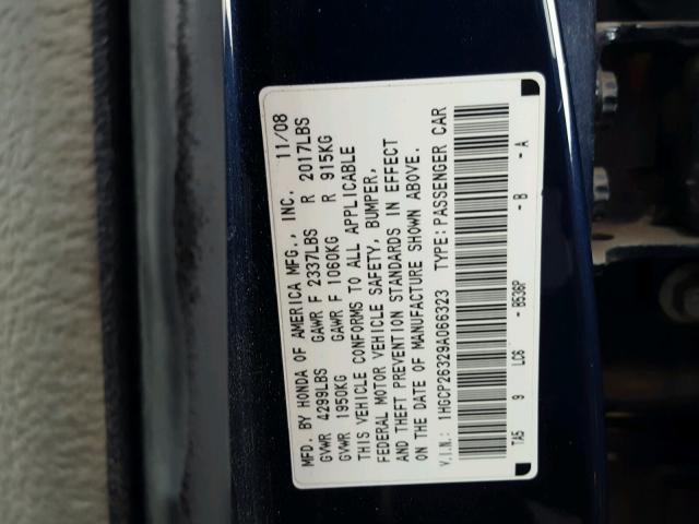 1HGCP26329A066323 - 2009 HONDA ACCORD LX BLUE photo 10