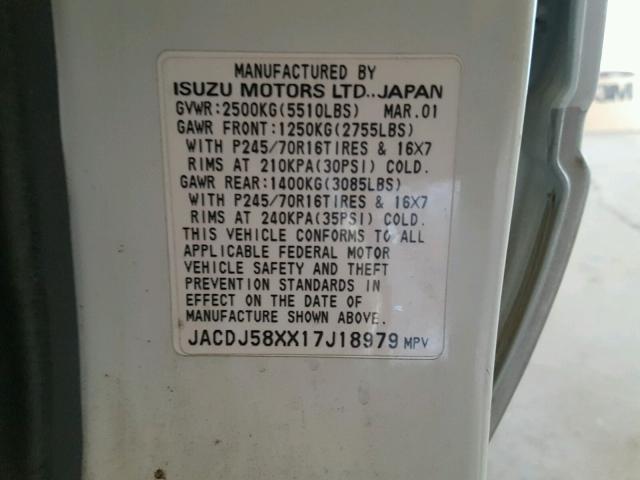 JACDJ58XX17J18979 - 2001 ISUZU TROOPER S WHITE photo 10